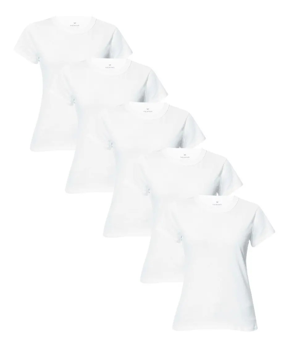 Kit 5 Camisetas Manga Curta Hering Feminina