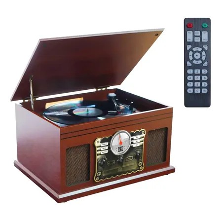 Versátil Toca-discos Bluetooth Compatível Vinil/cd/cassete Bordô 127/220v