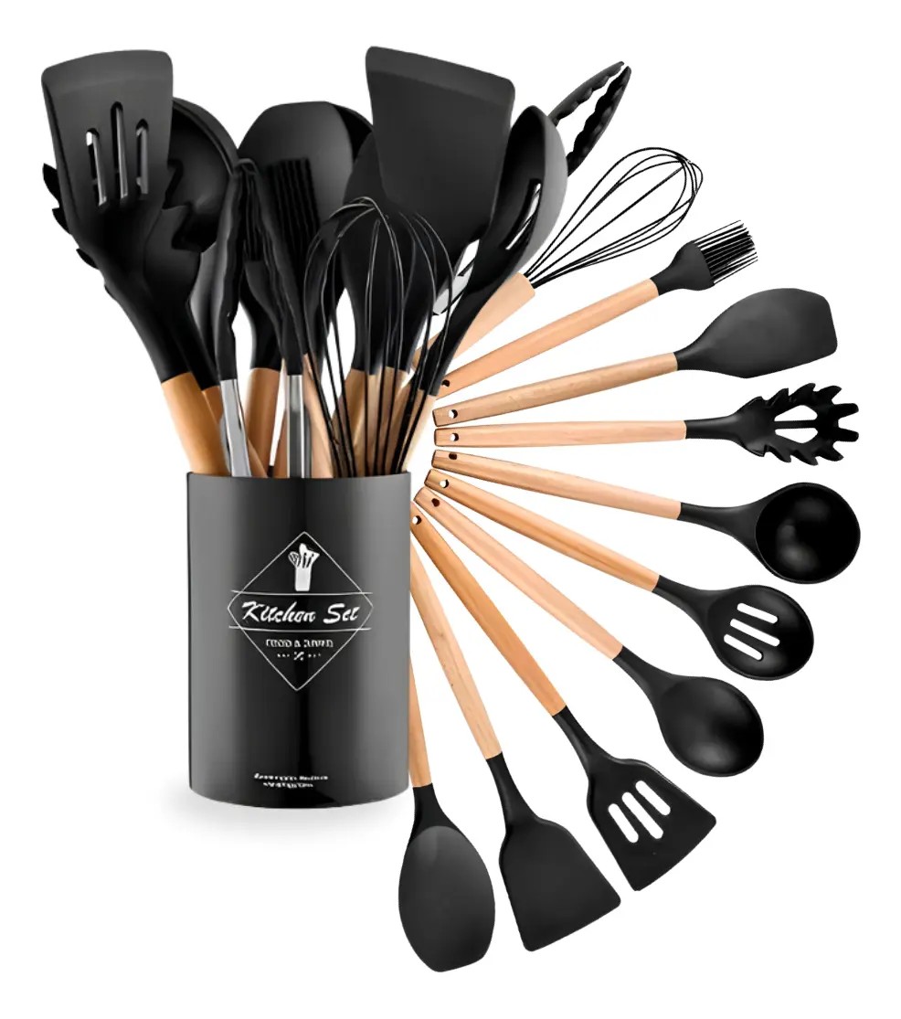 Kit 12pçs Silicone Madeira! Cozinha top e moderna! ✨️