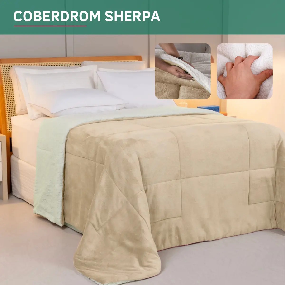 Coberdrom Casal Queen Lã Cor Cáqui