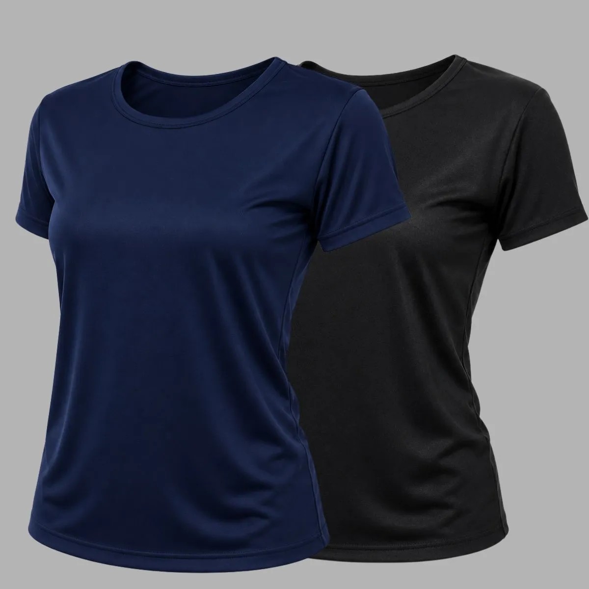 Kit 2 Camisetas Academia Feminina Camisa Dry Fit Treino Blusa Marinho Preto Liso GG
