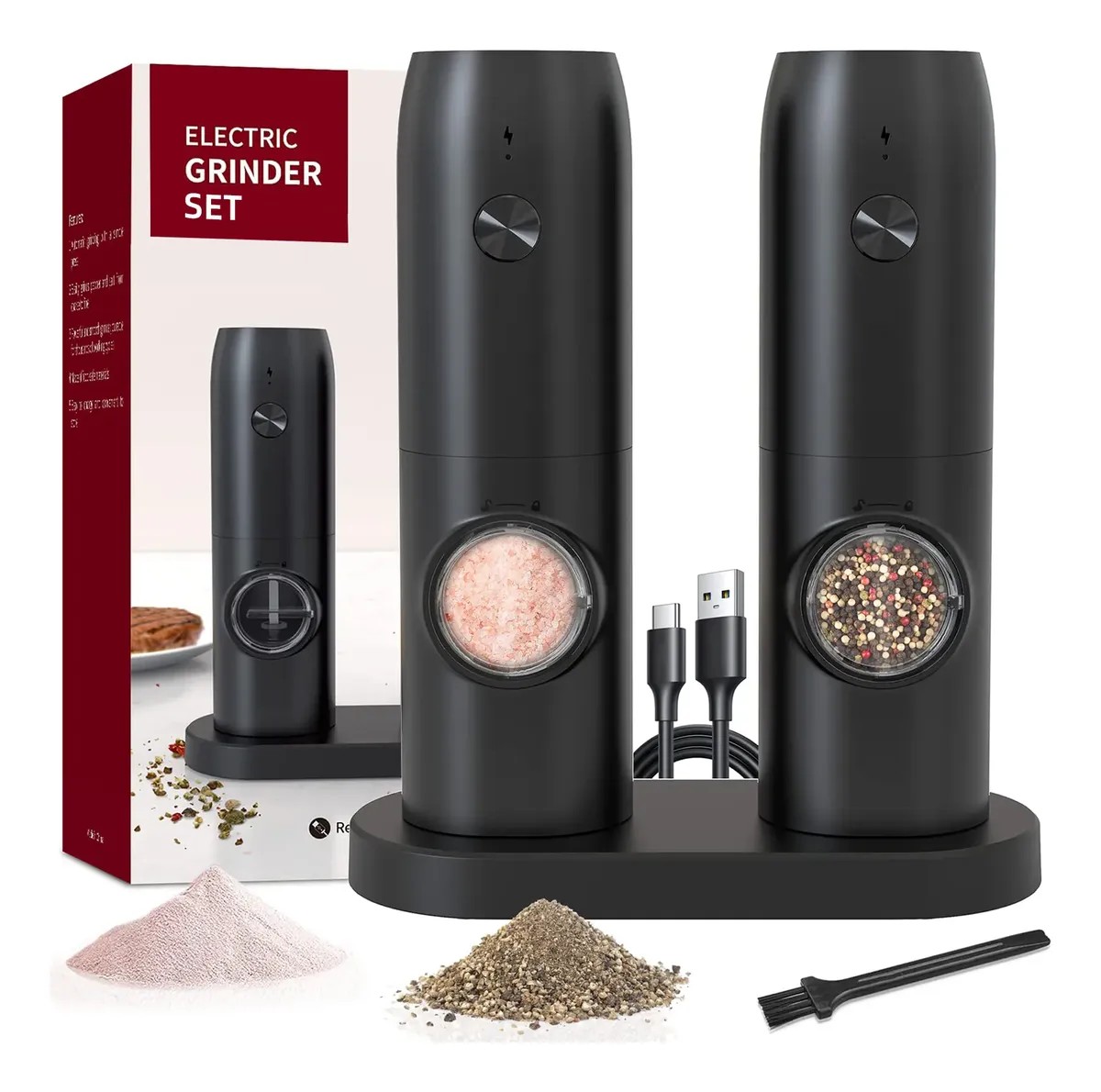 Kit 2 Moedores Elétricos Sal/Pimenta: Tempero perfeito! ✨