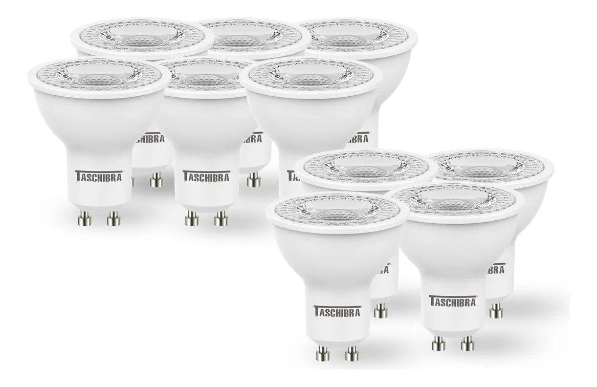 Kit 10 Lâmpadas Led Dicróica Mr16 Tdl 50 7w Taschibra Bivolt 220v Frio (6500k)