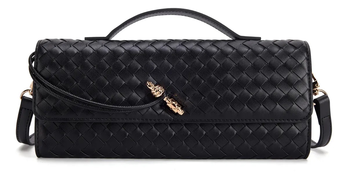Romantic Crown Bolsa De Mão Feminina De Alta Qualidade Feita Preto Liso Níquel