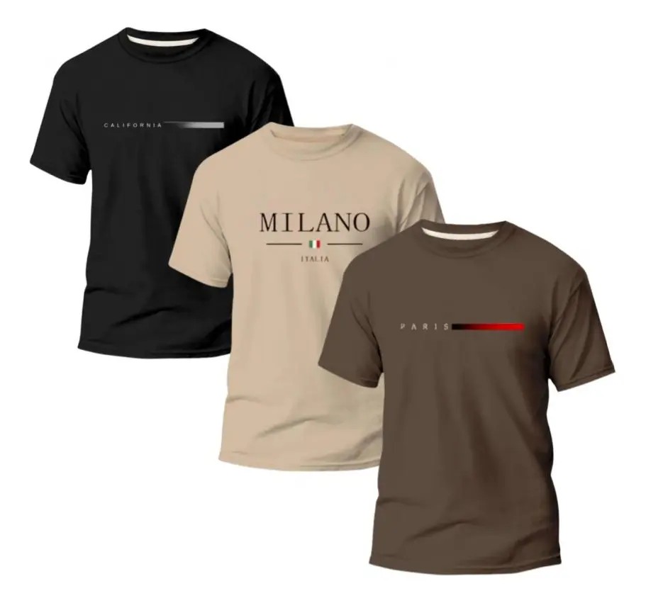 Kit 3 Camiseta Paris Milano Basica Masculina Algodão Premium