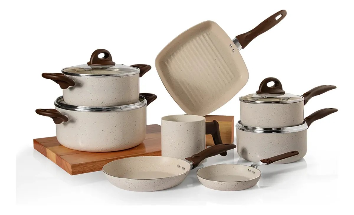 Jogo Panelas Ceramica 8 Pçs Antiaderente Sem Pfoa Vanilla Vanilla