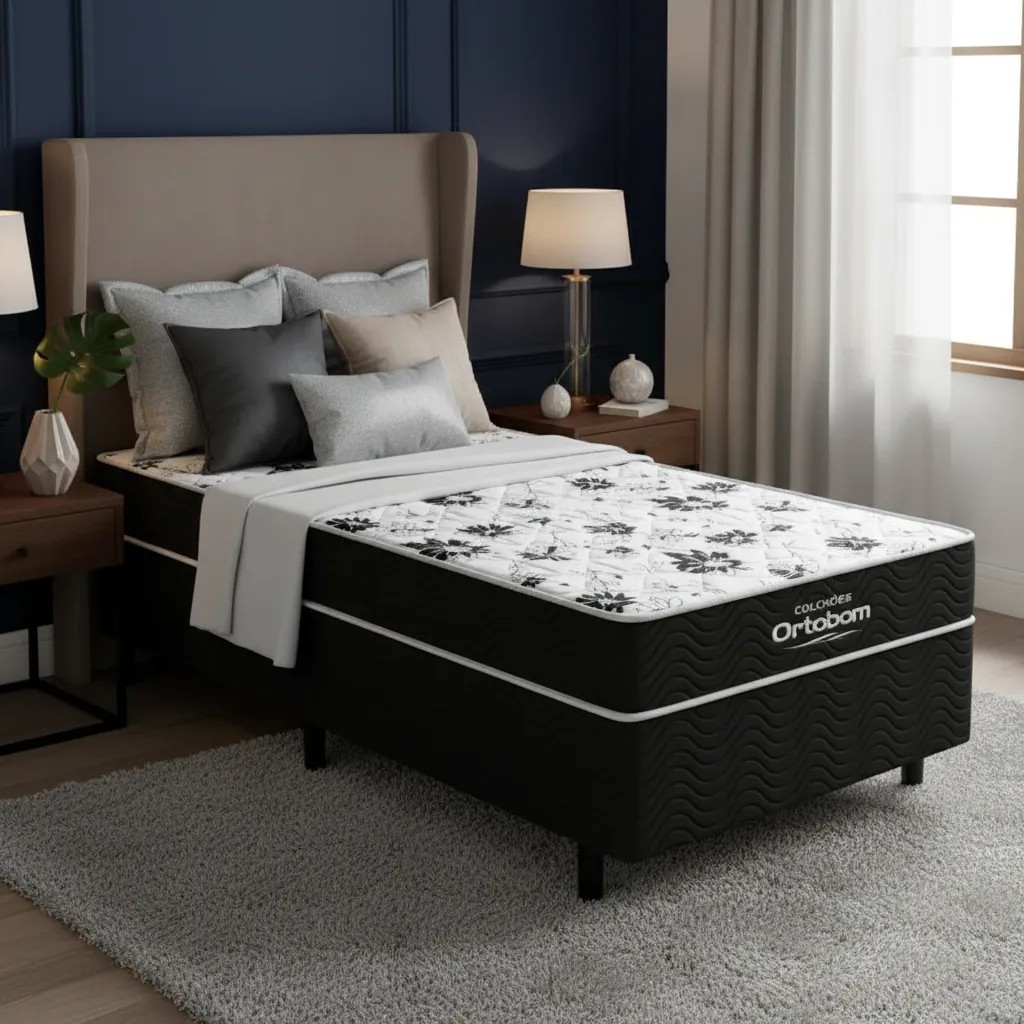 Cama Box Conjugada Espuma Ortobom Union Ortopedic Solteiro Preto