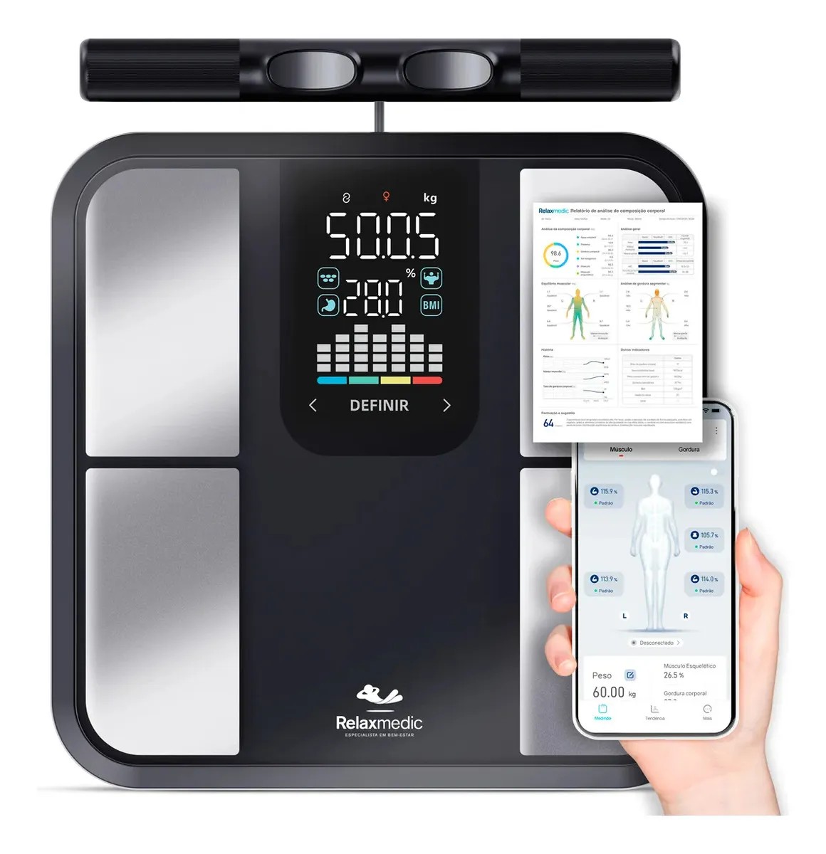Balança De Bioimpedância 8 Sensores Relaxmedic Digital Preto