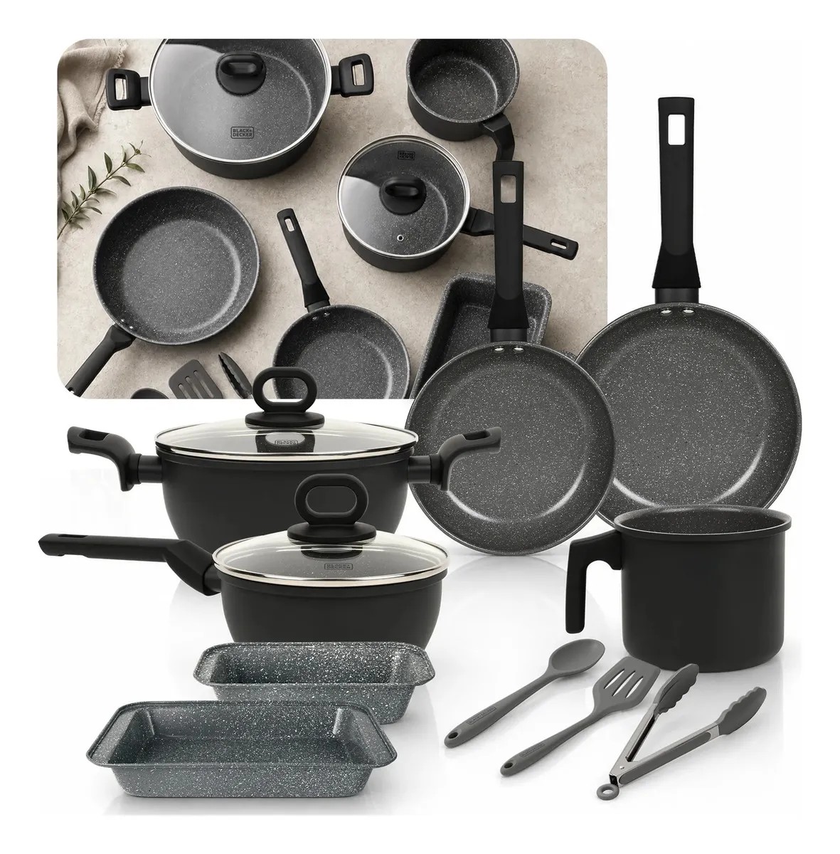 Jogo de Panelas Black+Decker Ceramic Line 10 Peças para Indução com Revestimento Antiaderente de Cerâmica
