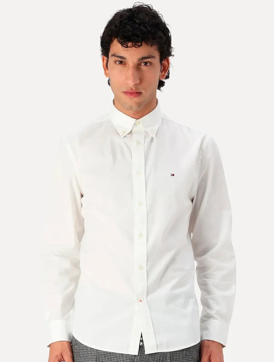 Camisa Tommy Hilfiger Masculina Regular Fit Poplin Branca Branca Xl/gg