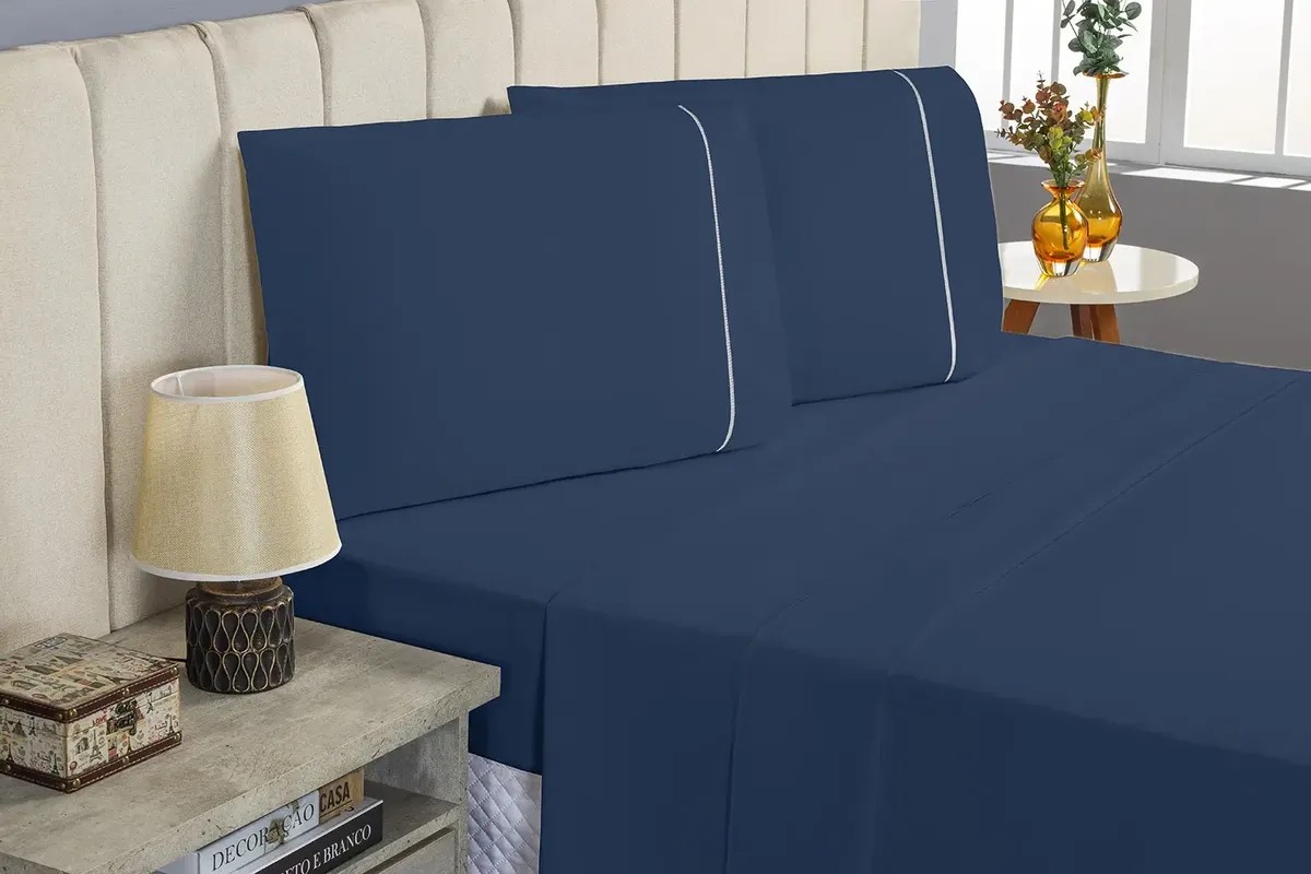 Conjunto Lençol Queen 4 Peças 400 Fios Ponto Palito Cama Box