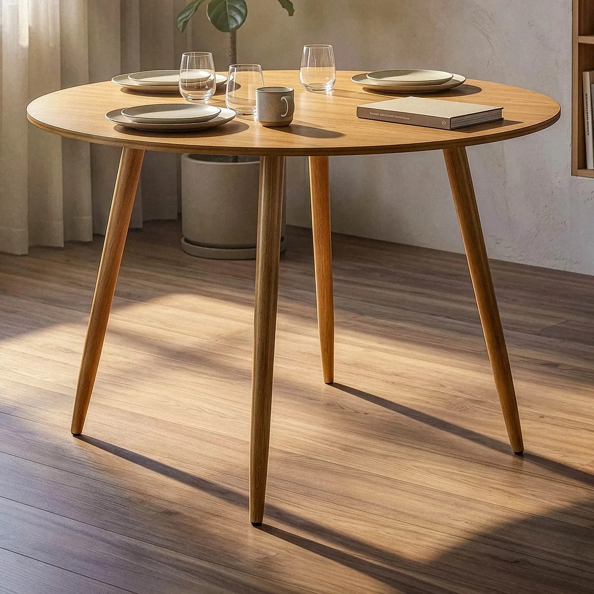 Mesa Redonda 90cm Mdf Louro Freijó Sala De Jantar Cozinha Louro Freijó E-Litoral