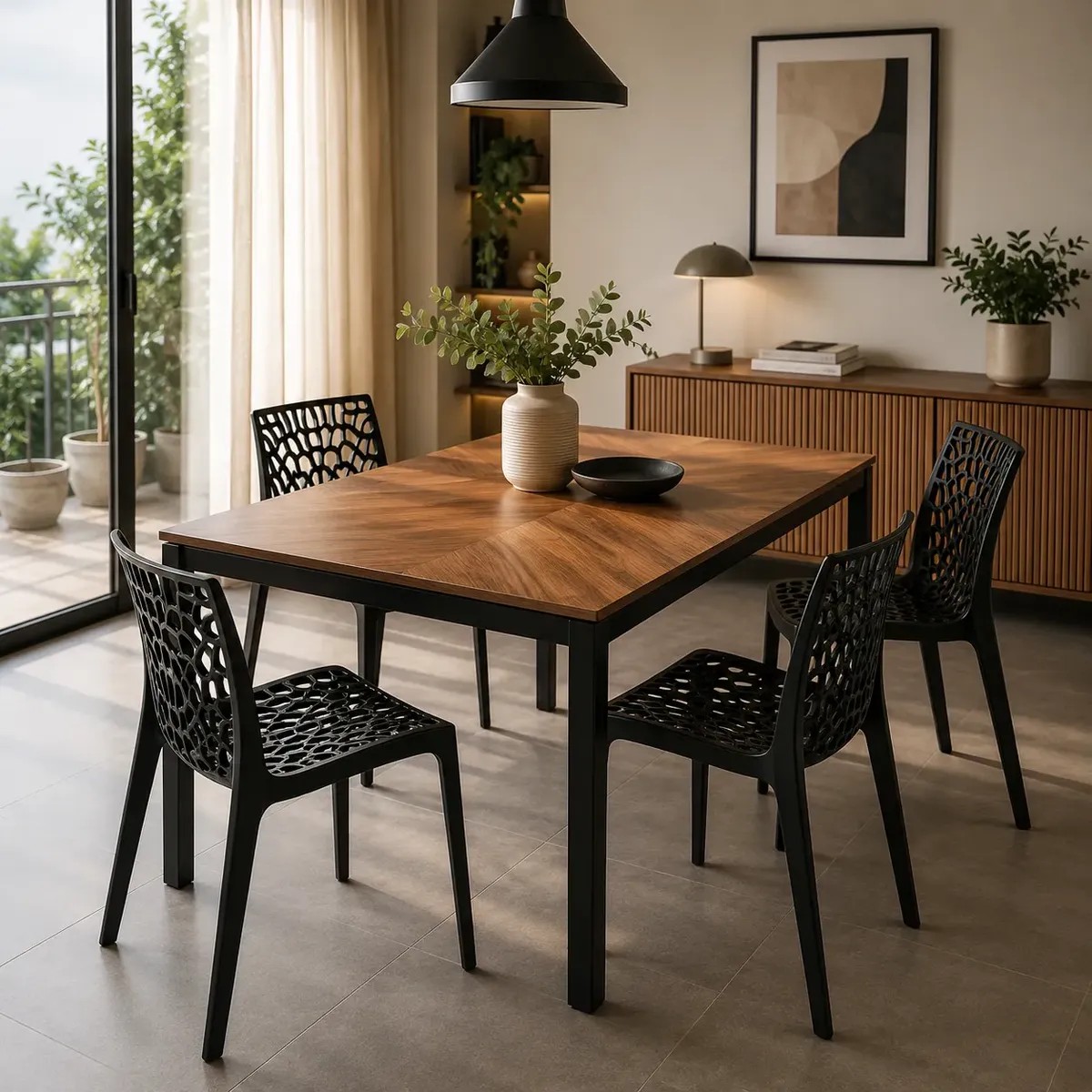 Mesa Industrial Taurus Cozinha Sala De Jantar Moderna Metal Madeira Preto