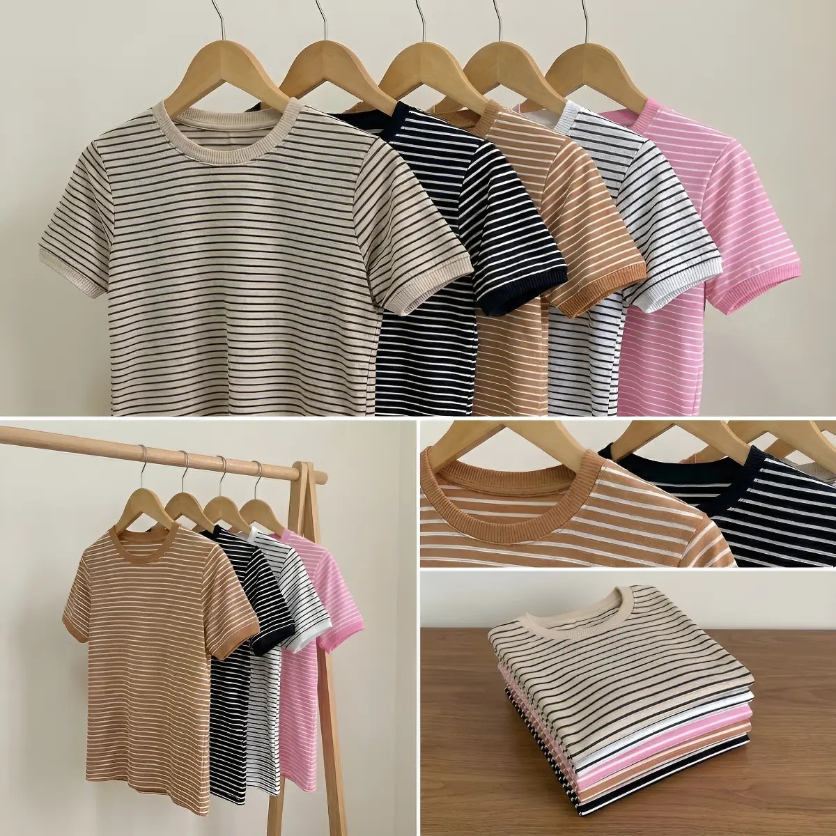 Blusa Listrada Feminina Básica T Shirt Manga Curta Algodão