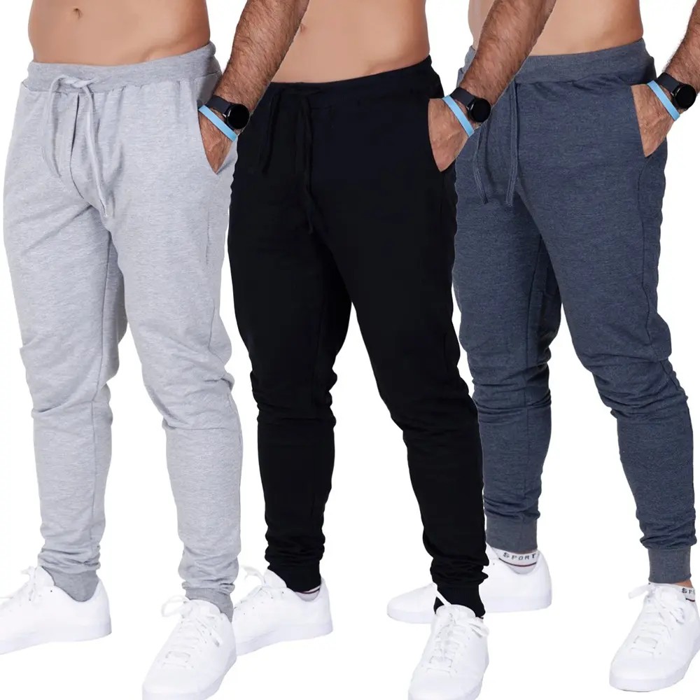 Kit 3 Calça Moletom Slim Jogger Com Bolso Masculino Adulto Cinza G