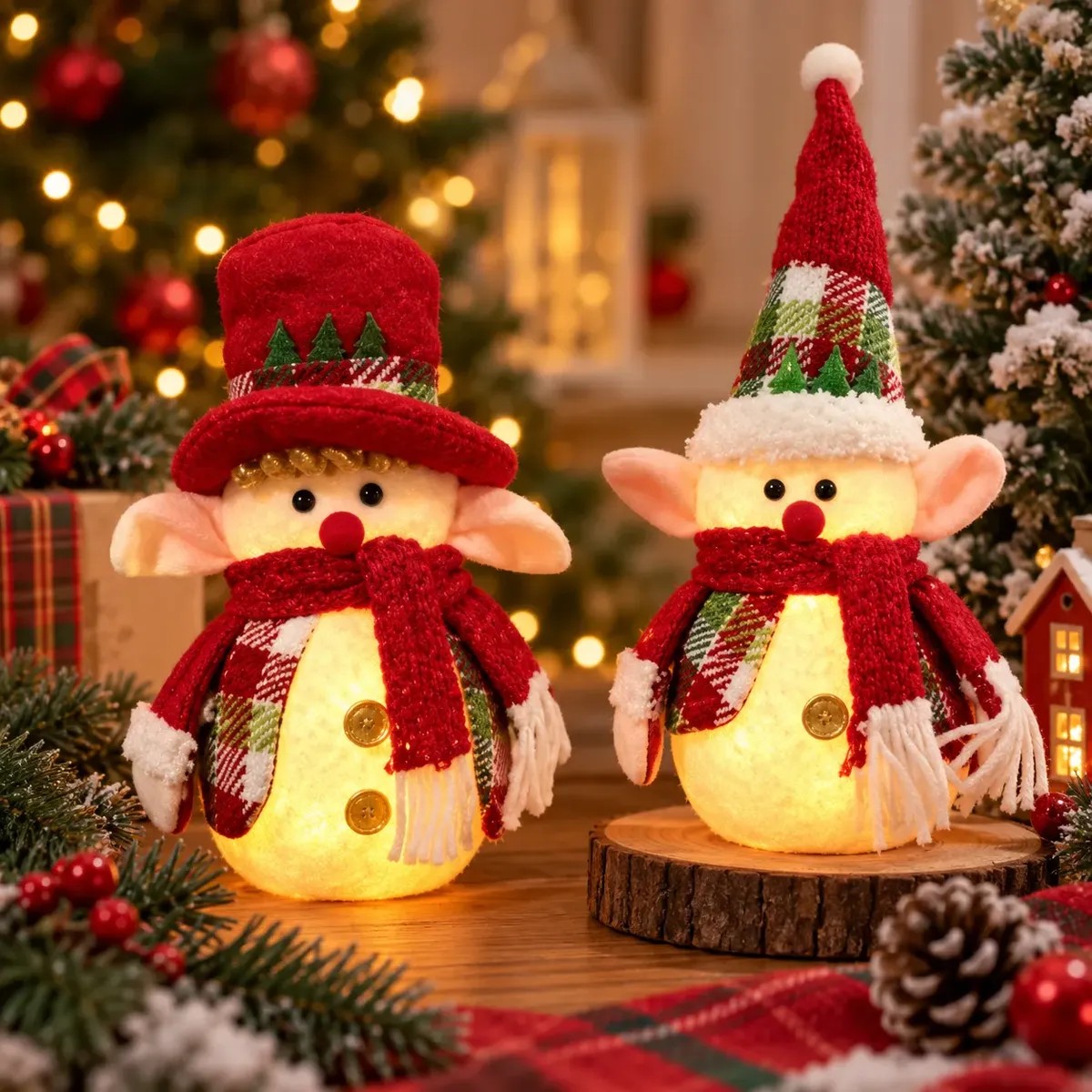 Kit 2 Bonecos De Natal Enfeite Pendurar Moderno Decoração Vermelho 1.5v
