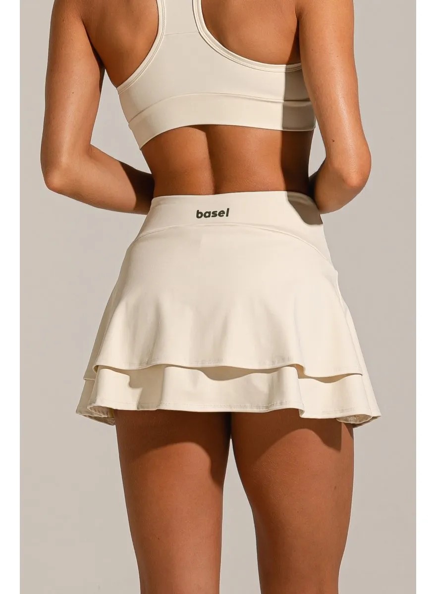 Shorts Saia Elite Feminina Esporte Padel Tenis Fitness Basel Bege Gg