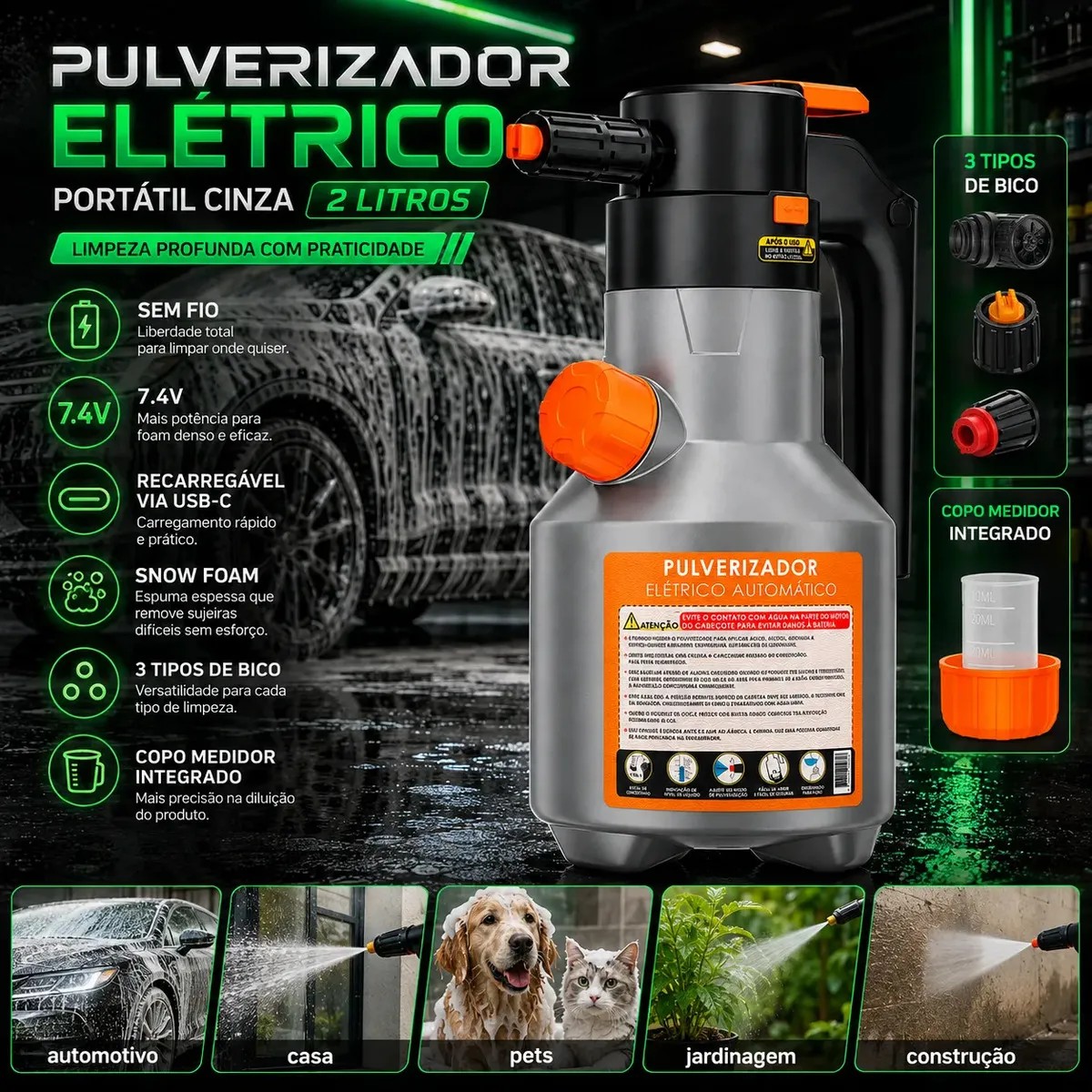 Pulverizador Elétrico Snow Foam Bahrein 2L para Limpeza Automotiva e Doméstica