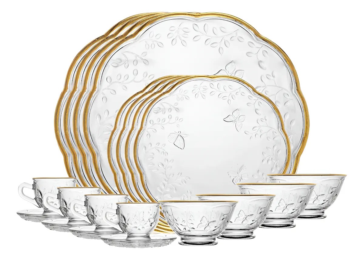 Jogo Jantar 20 Peças New Butterfly Com Fio Ouro Cristal Lyor