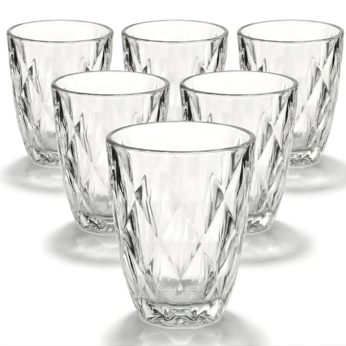 Jogo 6 Copos Diamond 300ml Vidro Grosso Diamante Luxo Moderno Resistente Buffet Casual Baixos Transparente