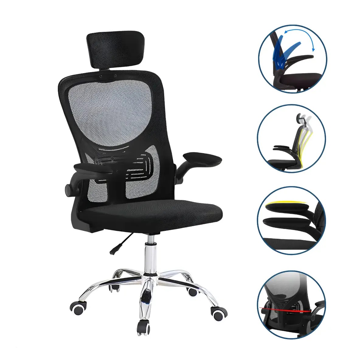 Cadeira De Escritório Até 150kg Executiva Presidente Office Preto - Luxo Premium Assento E Encosto Em Tela Mesh,