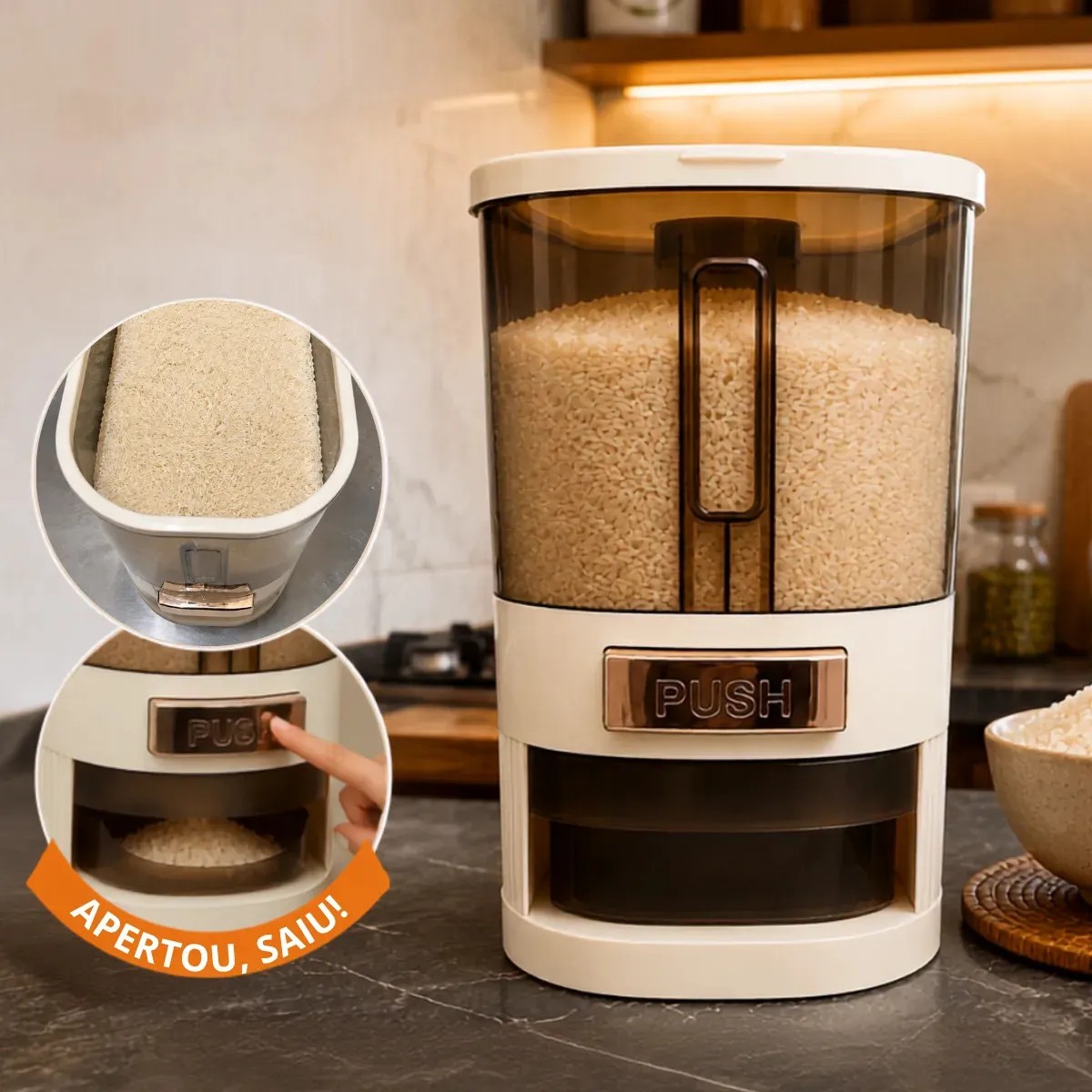 Dispenser De Alimentos organizador Grãos Arroz Cereais temperos dispensador de cozinha com copo medidor porta cereal organizado 5kg Dispense para armazenamento de alimentos pote de plastico grande 5kg