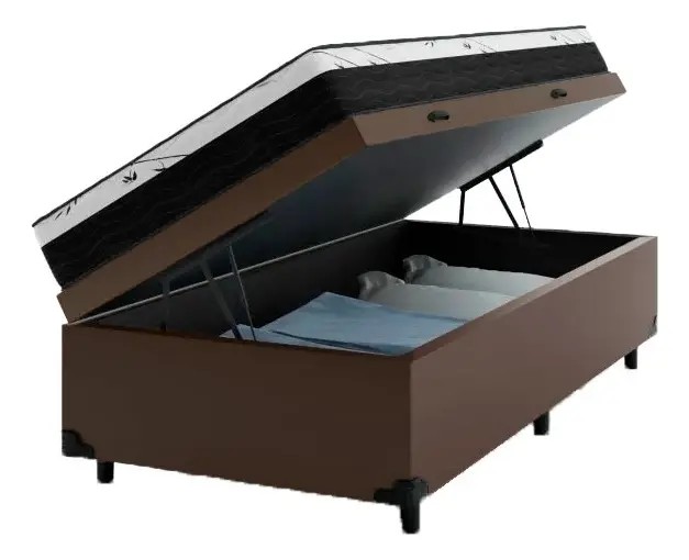 Cama Box Baú Solteiro Sintético Com Colchão D33 One Face