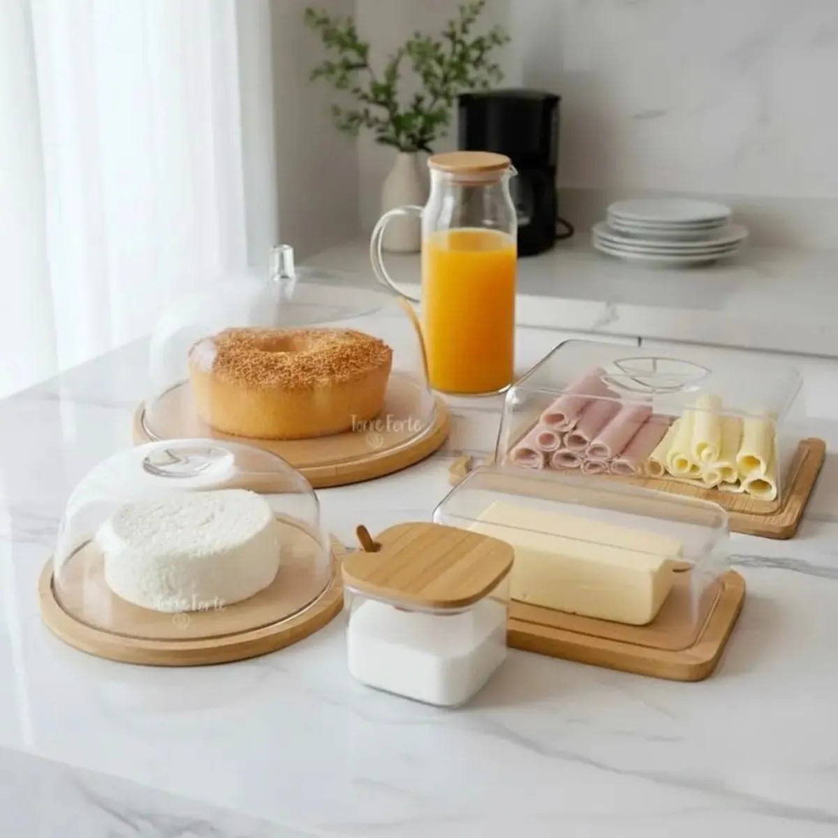 Kit Mesa Posta Café Da Manhã Bambu Conjunto Cozinha Premium Kit 6 Itens