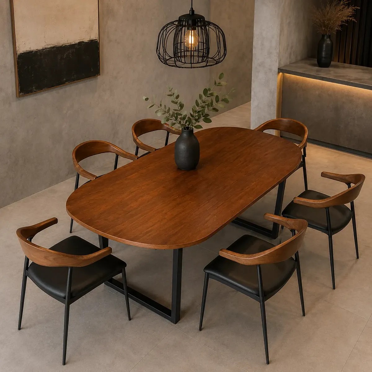 Mesa Oval Jantar Madeira Marrom Mel 1,60m X 0,90 6 Lugares Marrom Preto