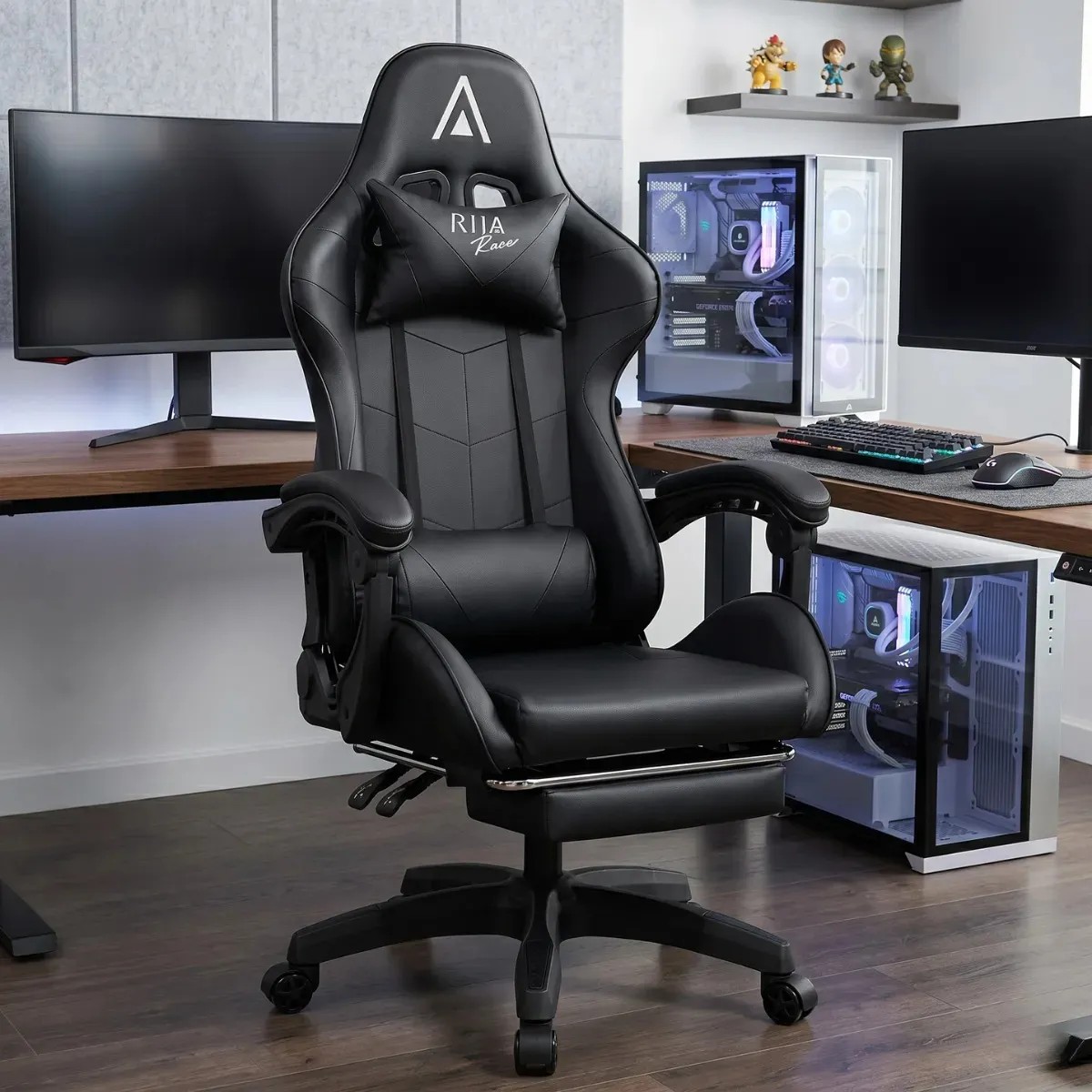 Cadeira de Escritório Gamer Alpha Racer Ergonômica Couro Sintético Reclinável Altura Ajustável com Apoio para Pés Preta Vincere Brasil