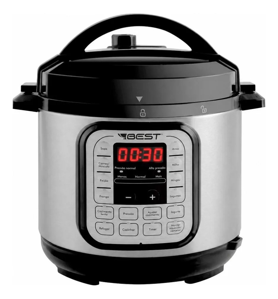 Panela De Pressão Elétrica Best 6l Painel Digital Inox Prateado E Preto 220v 60hz