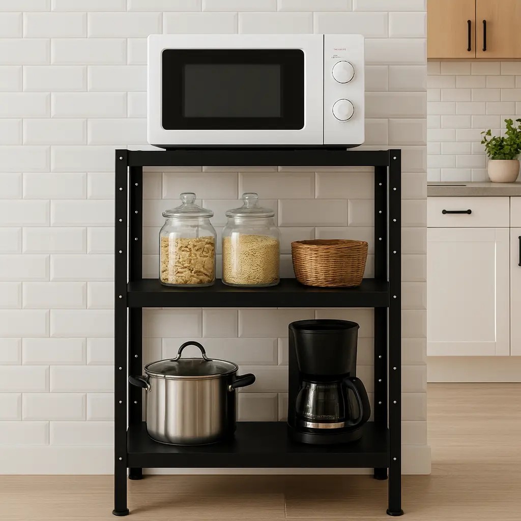 Estante Multiuso Cozinha Suporte Para Microondas Em Aço Luxo Preto