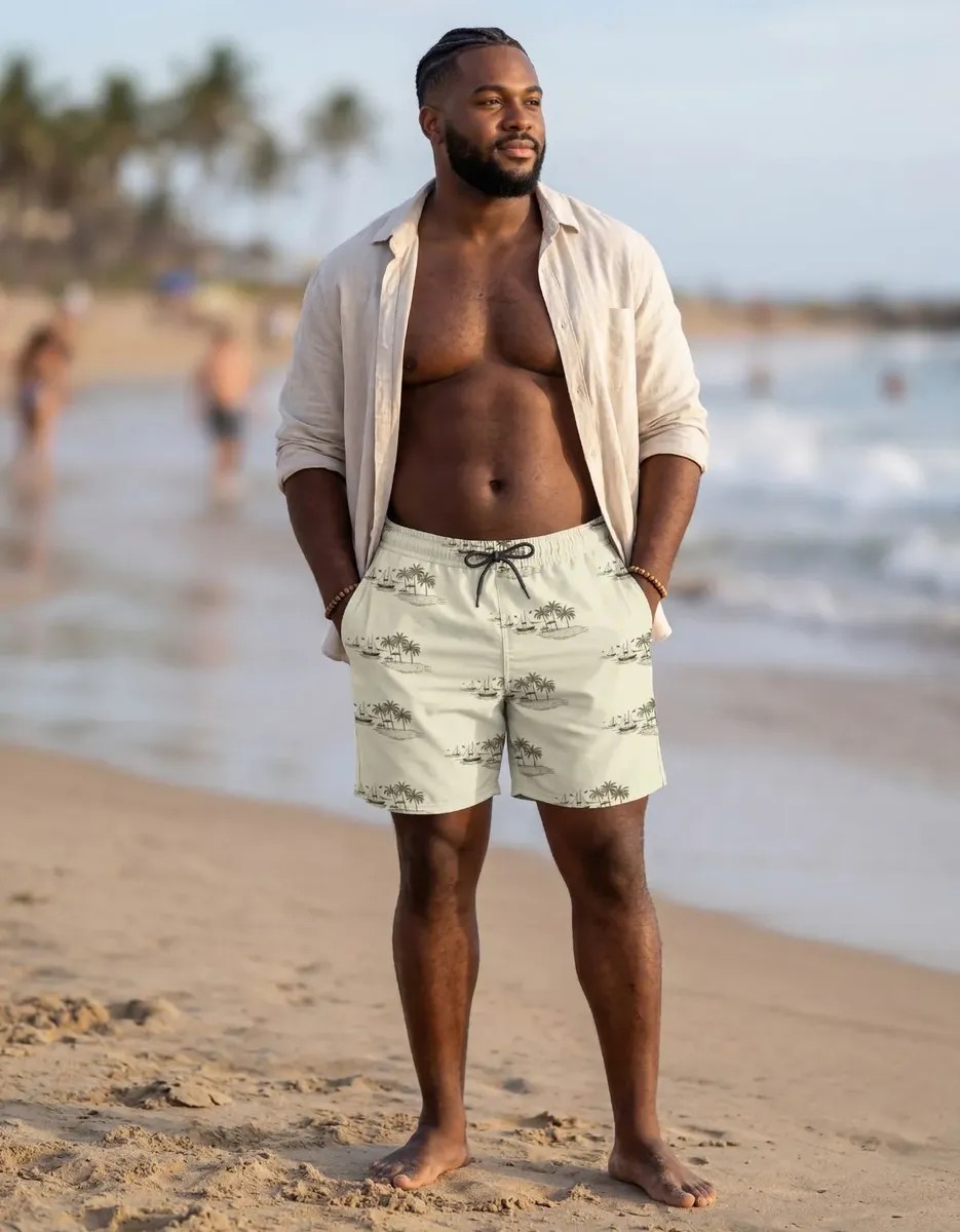 Short Masculino Verão Praia Casual P Ao Plus Estampa Island Areia G2 (48-50)