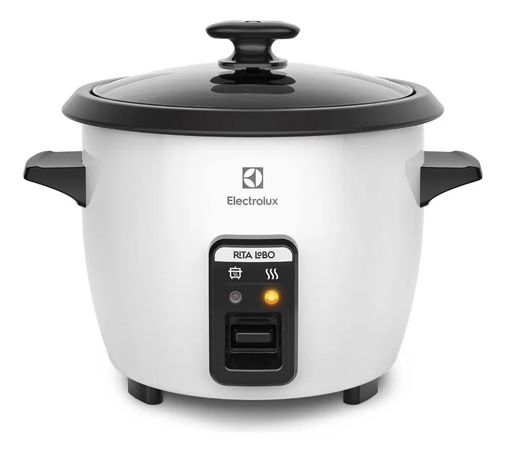 Panela Elétrica Electrolux vapor arroz capacidade 1,3L 7 xícaras manter aquecido panela removível antiaderente tampa vidro RCB50 branca por Rita Lobo​