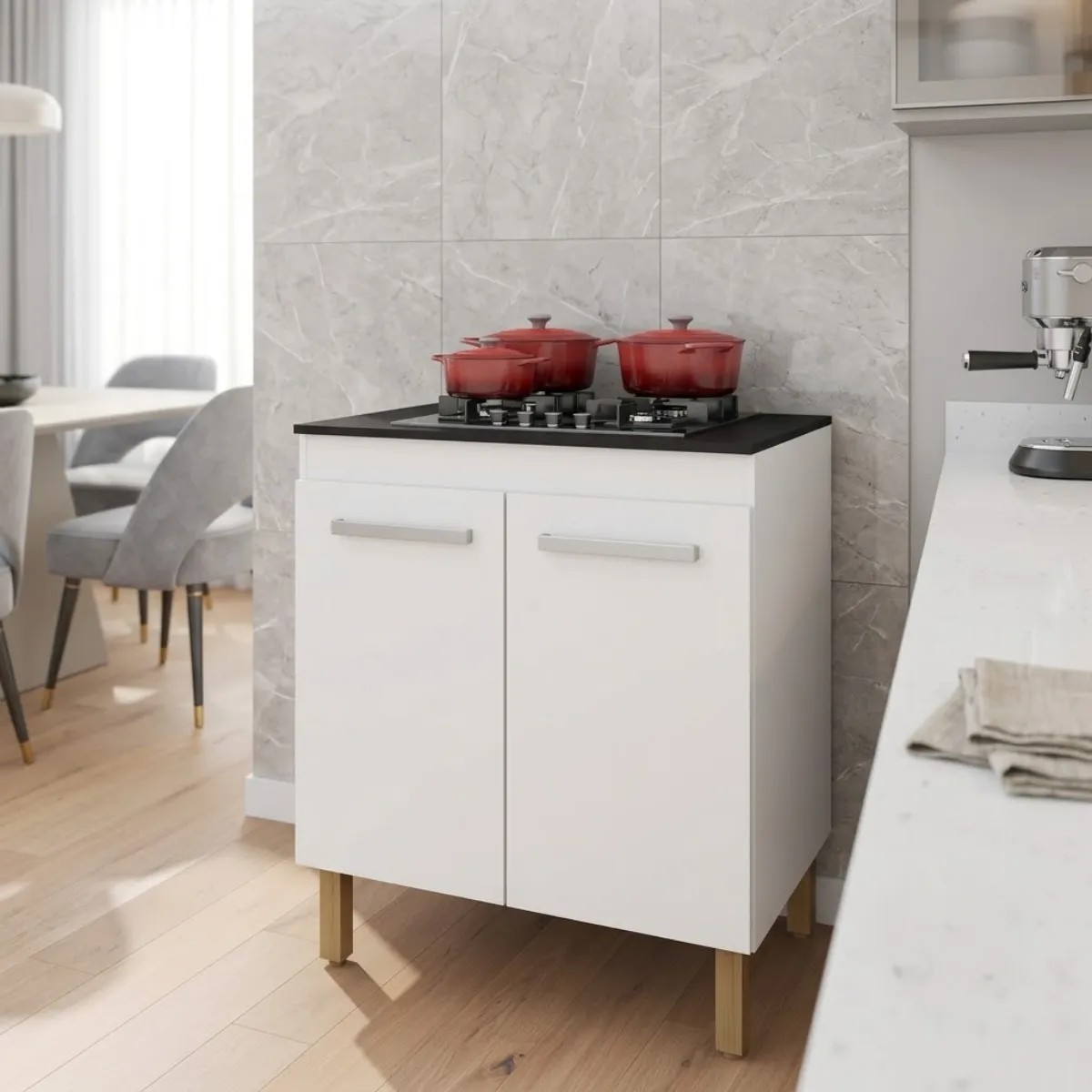 Balcão Gabinete P/ Cooktop 4 E 5 Bocas 2 Portas Cozinha Jade
