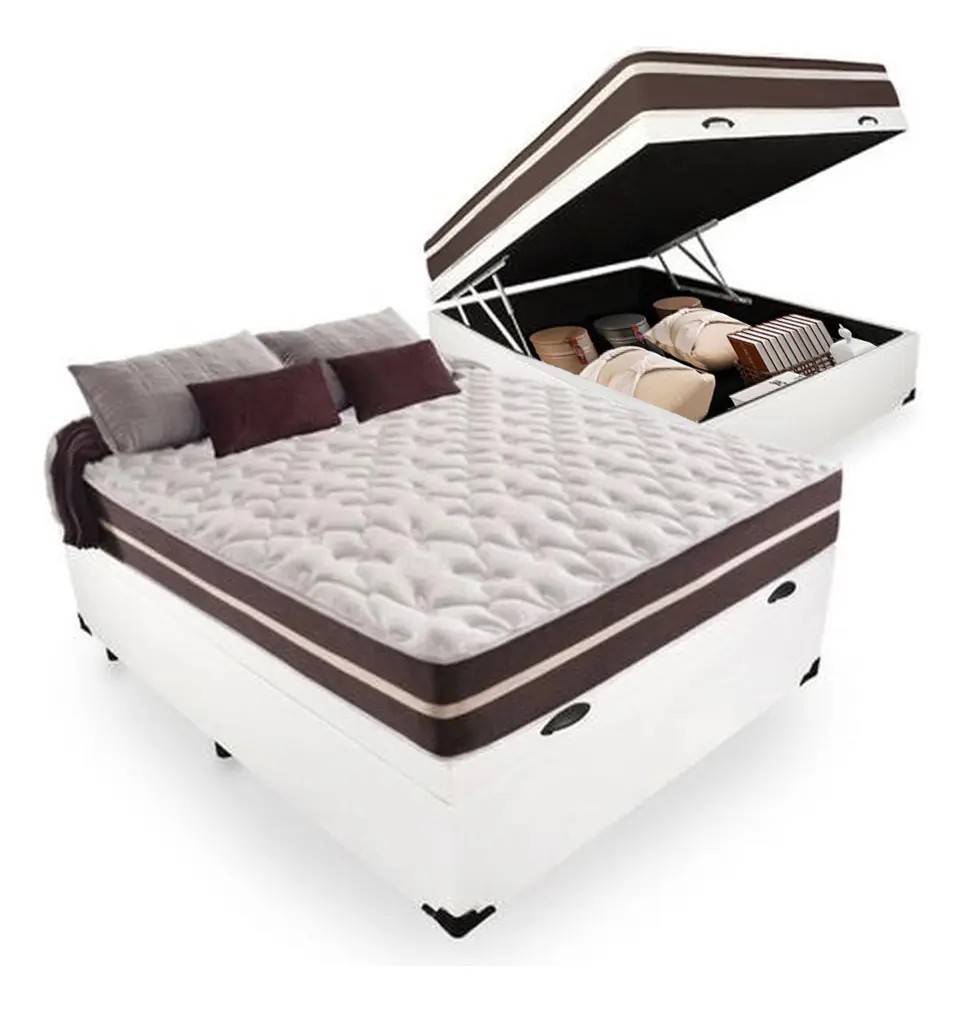Cama Prime Colchões Box Baú Casal com Colchão De Molas Classic Superlastic cor branco