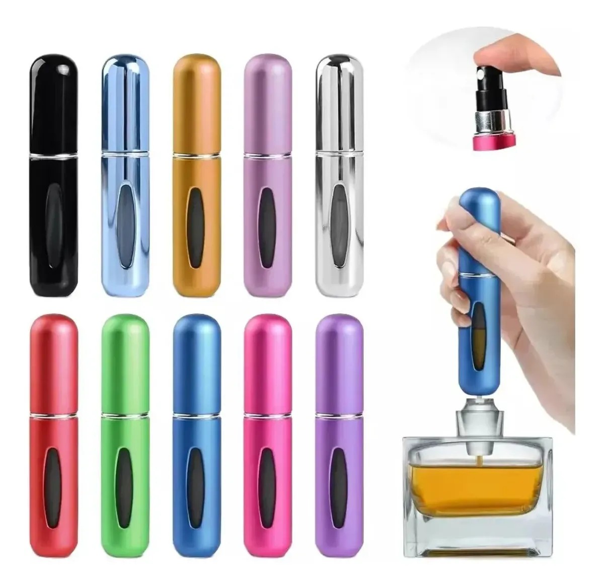 Kit 05 Mini Porta Perfume 5ml Spray Recarregável