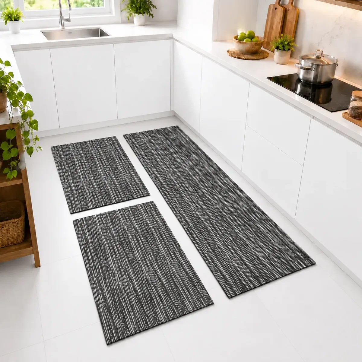 Tapete Kit Cozinha Antiderrapante Passadeira Jogo Lavável 1.4 M 45 Cm Preto