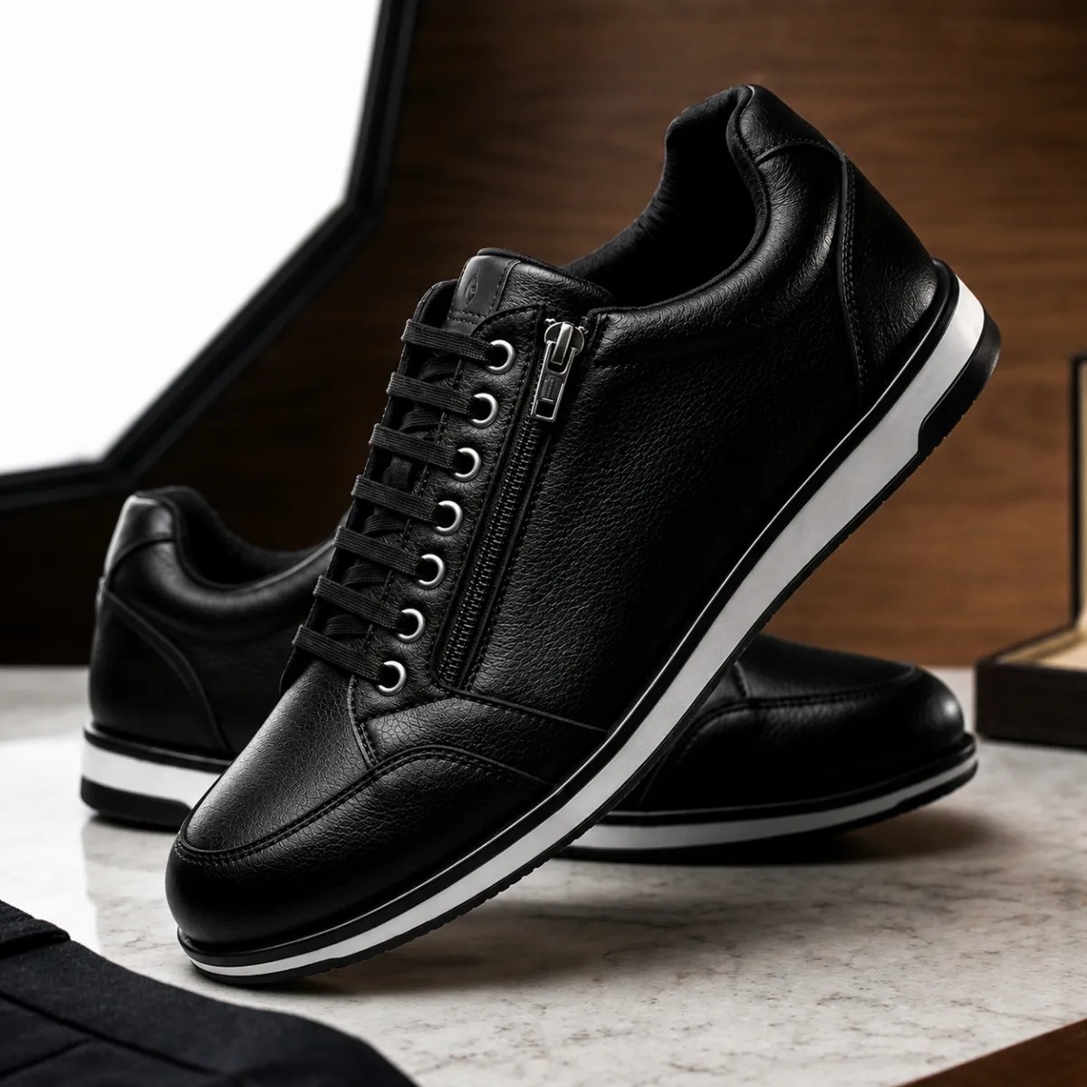 Tênis Masculino Casual Sapatenis Confortável Zíper Lateral