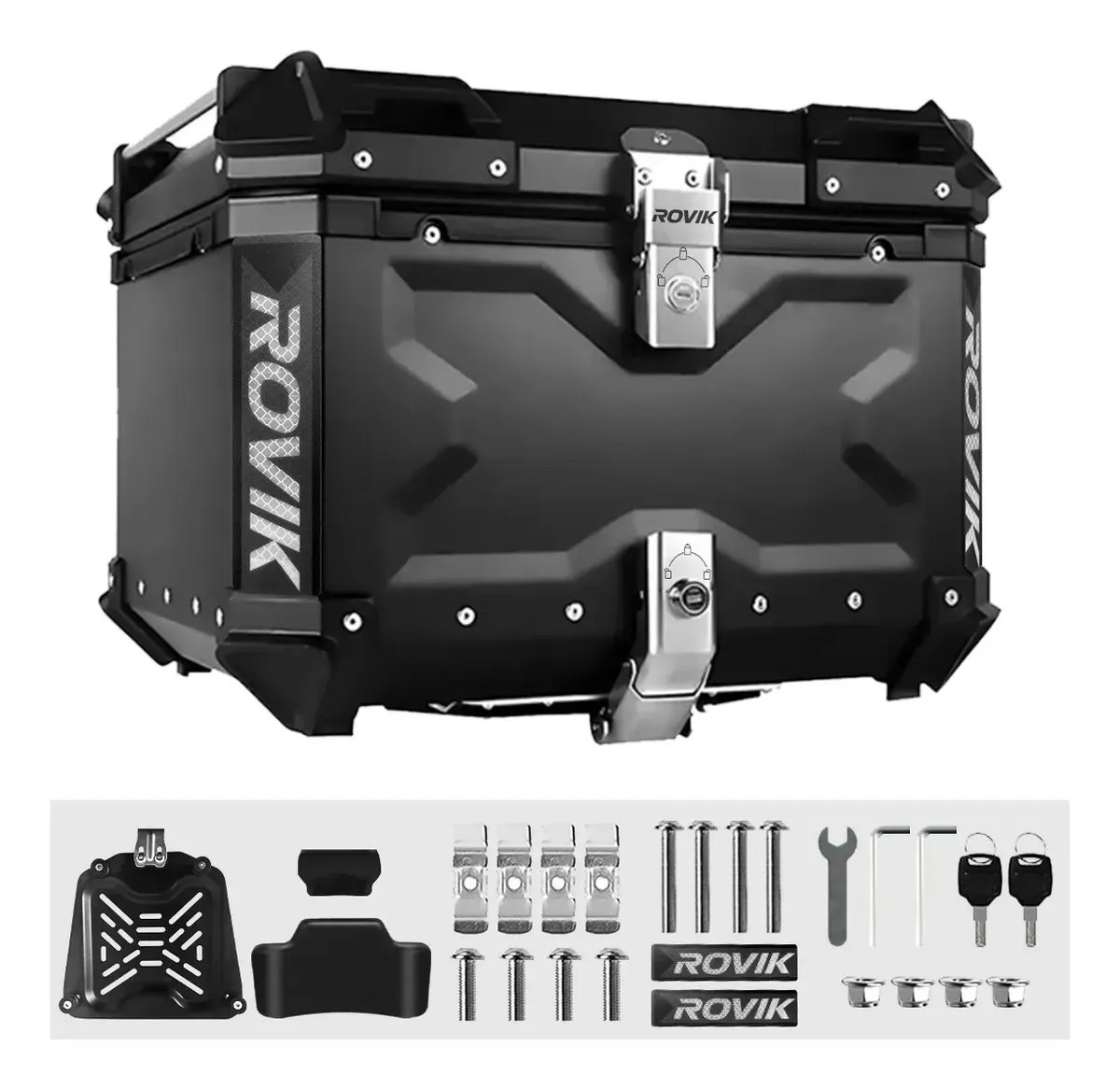 Baú Moto Top Case Traseiro 45 L + Base + Encosto Big Trail Cor Preto