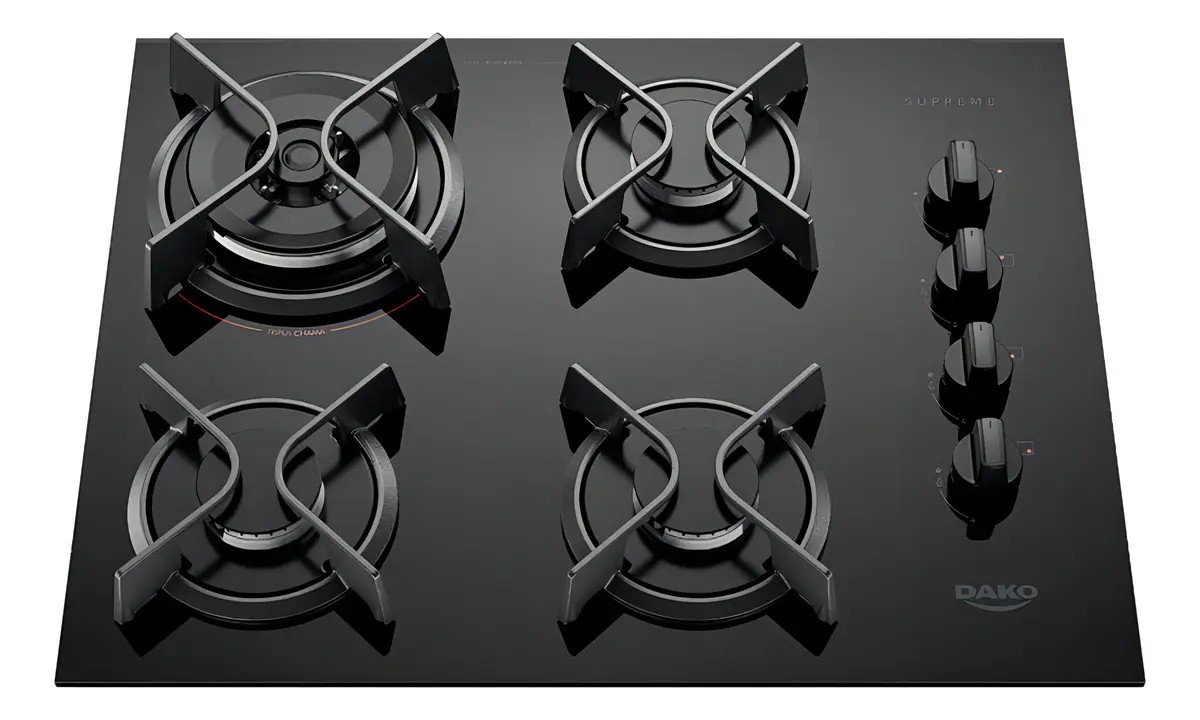 Cooktop 4 Bocas Dako Supreme Com Mesa de Vidro e Tripla Chama Preto Bivolt