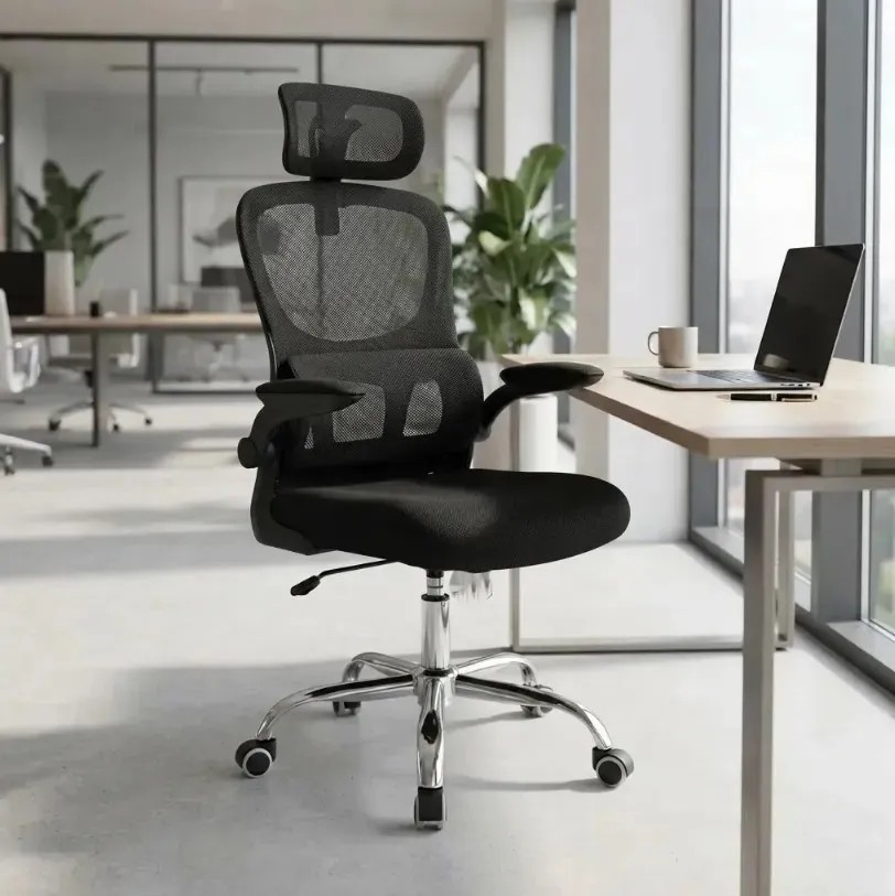 Cadeira Escritório Ergonômica Atlanta Preta Suporte Lombar Preto Espuma