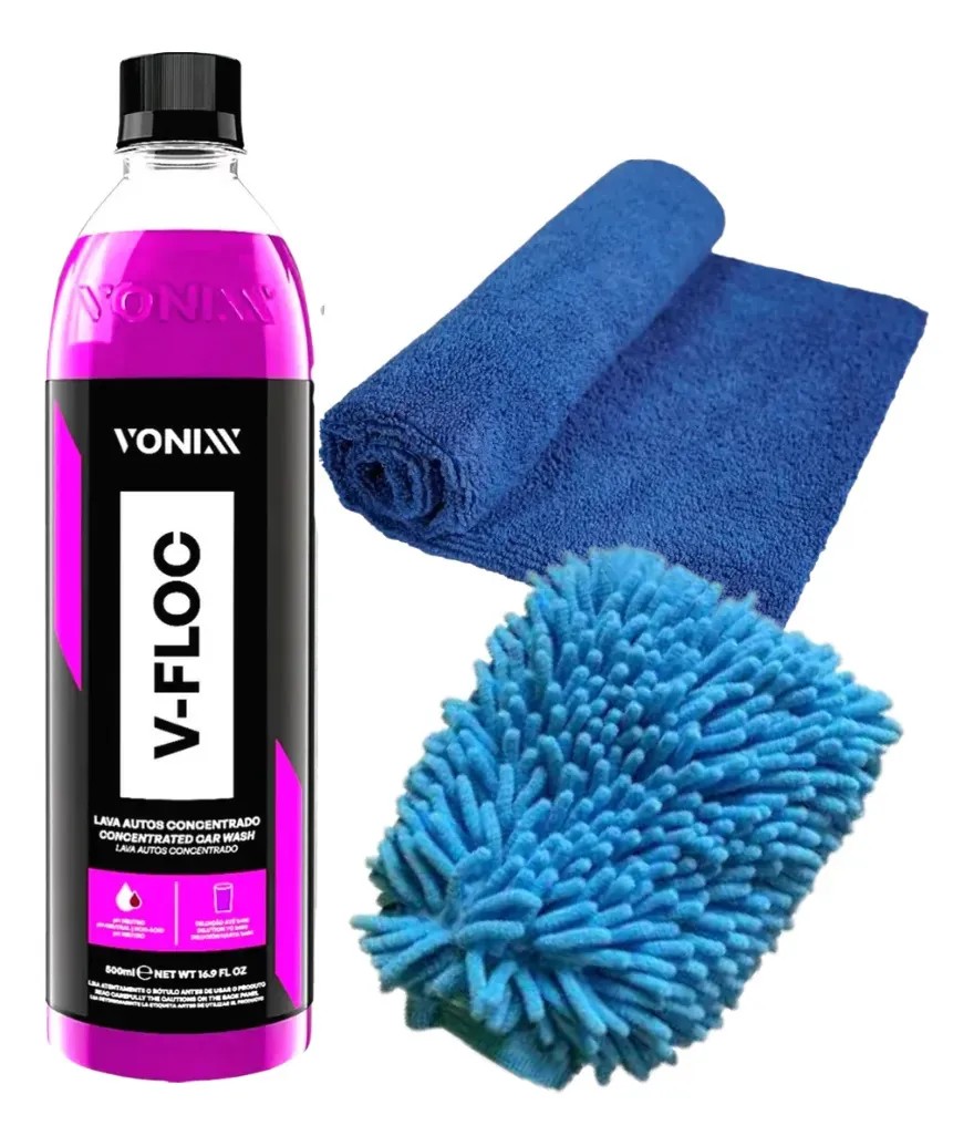 Shampoo V-floc Vonixx + Toalha Microfibra + Luva Microfibra