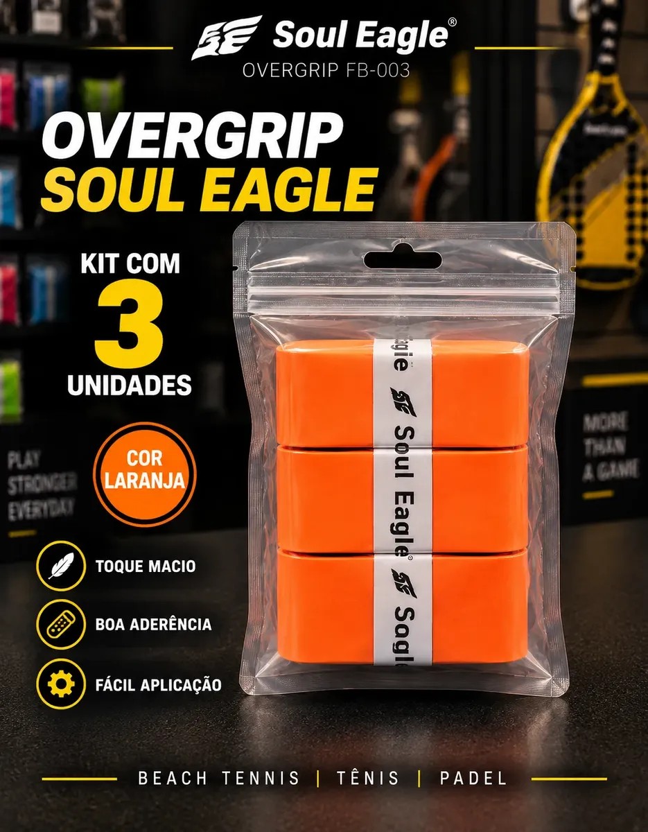 Overgrip Raquete Kit 3 Beach Tennis Padel Tênis Grip Laranja