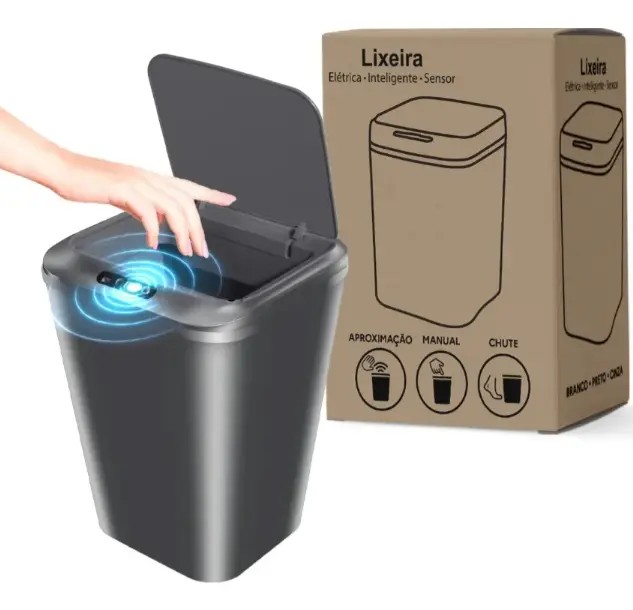 Lixeira Automática Sensor Recarregável Escritório