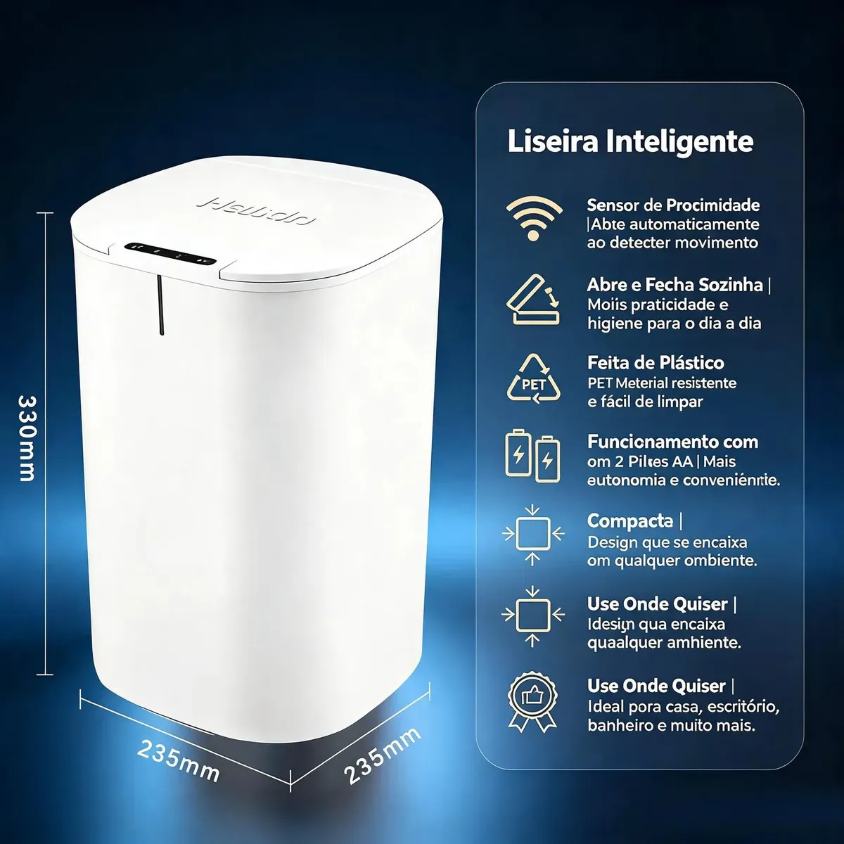 Lixeira Inteligente Automática Com Sensor Sem Toque Casa 16l Branco