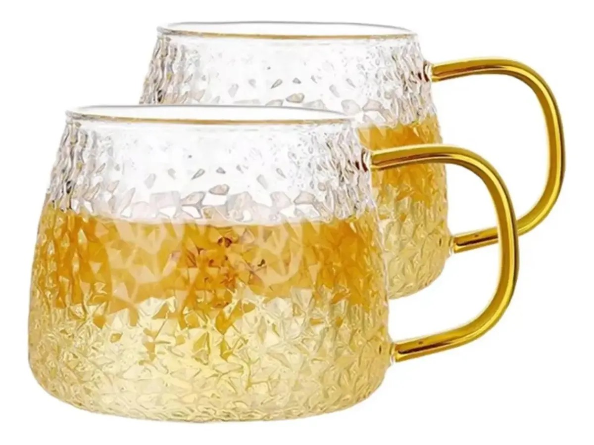 Jogo De Canecas Para Cafe Cha De Vidro Xicara 2 Peças Copos Trasparente Jogo 2 Peças 420ml