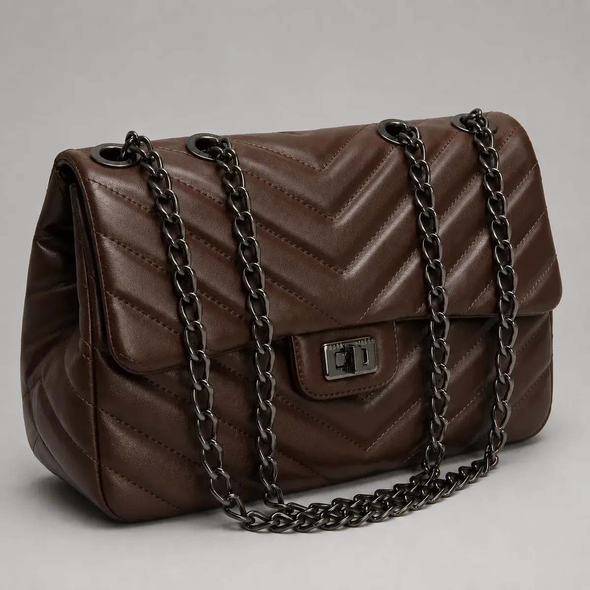 Bolsa Feminina Corrente Transversal Ombro Matelassê Média Café