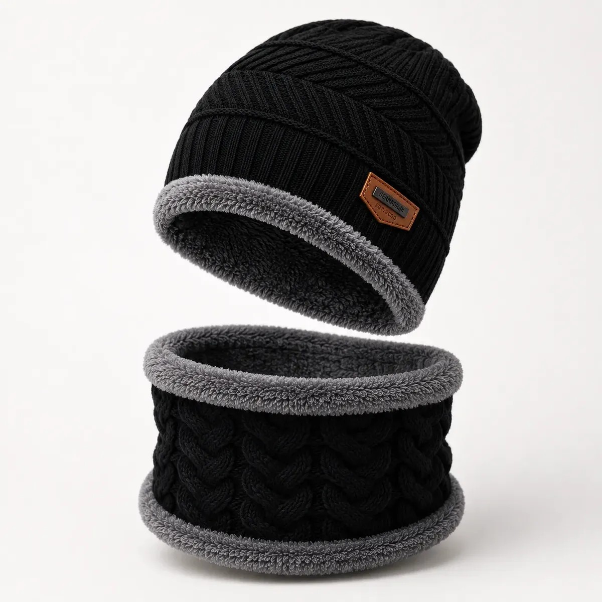 Touca Gorro Inverno Frio + Protetor De Pescoço Pelúcia Preto Un