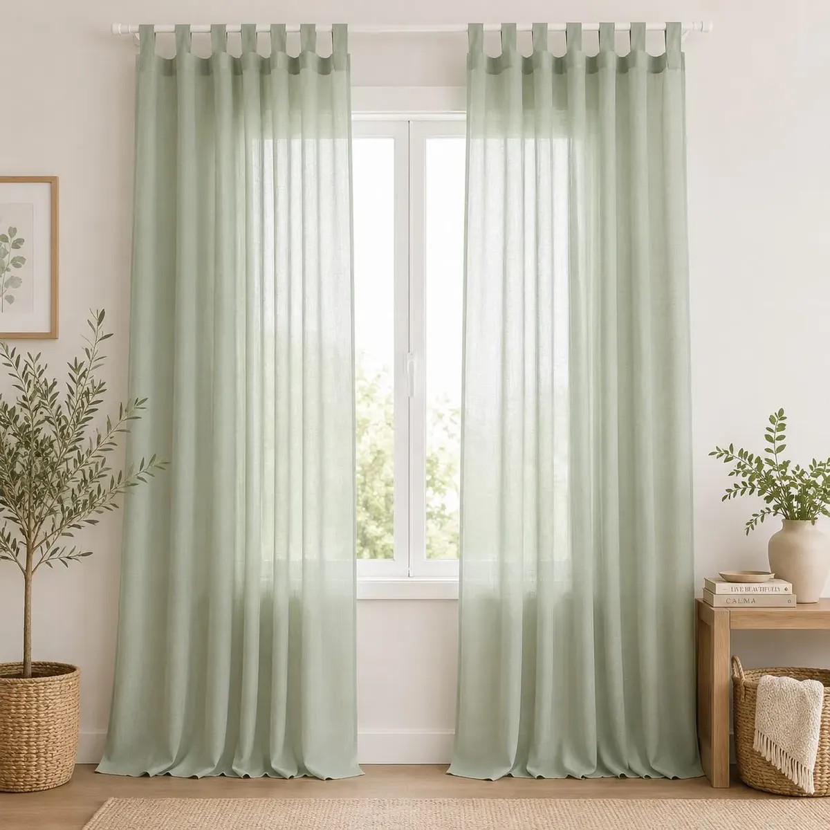 Cortina Verde Malva Gaze De Linho Para Varão - 3,00 X 2,60 Verde Malva